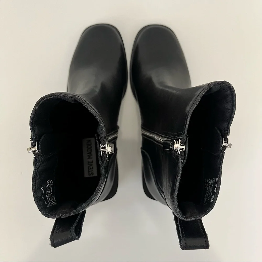 STEVE MADDEN Ruthy Block Heel Leather Boots in Black NEW - Picture 8 of 13